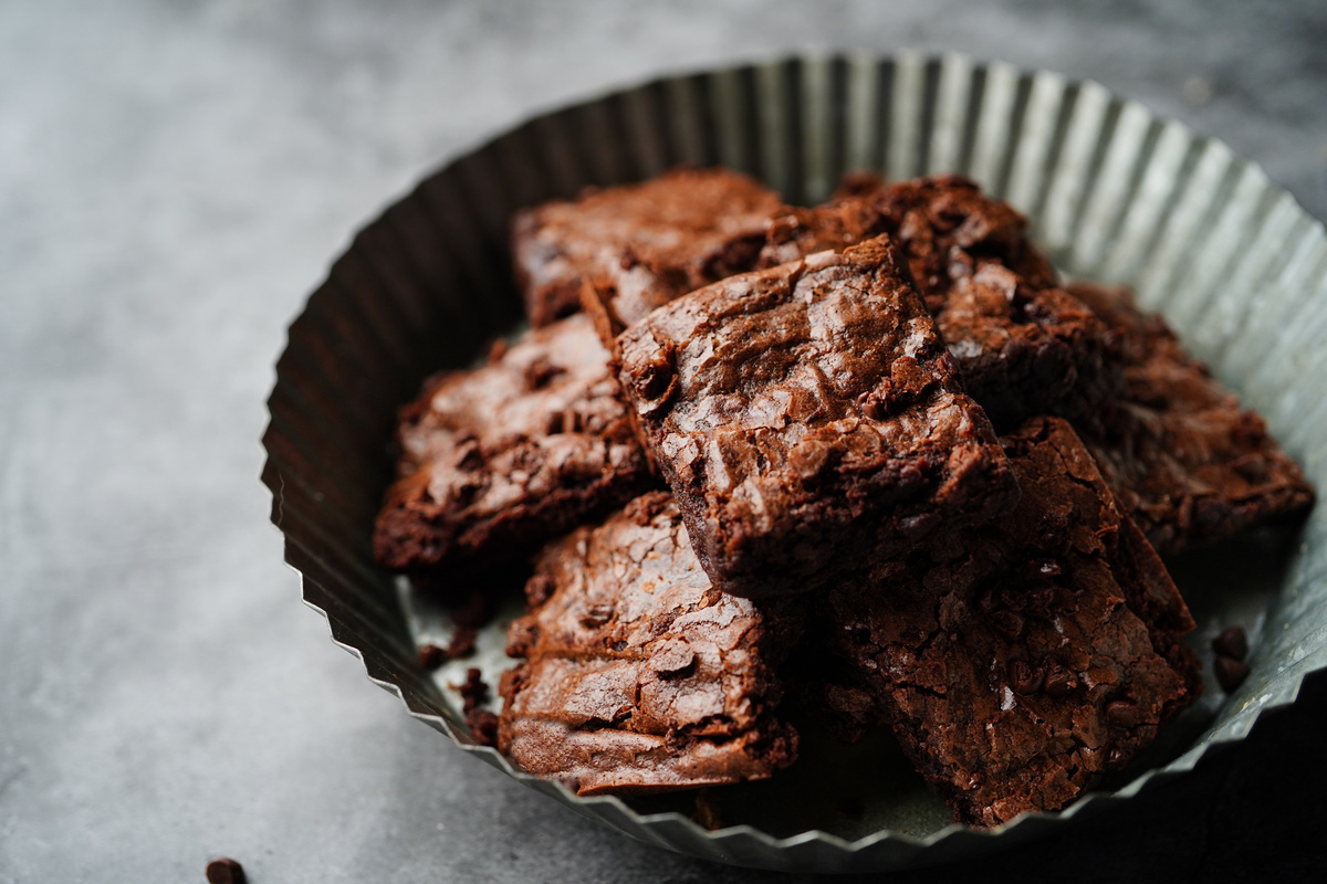Homemade Classic Chewy Fudge Brownies, Selective Focus